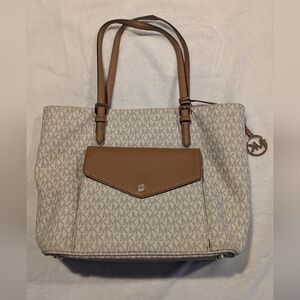 Michael Kors Signature Cream and Tan Shoulder Bag